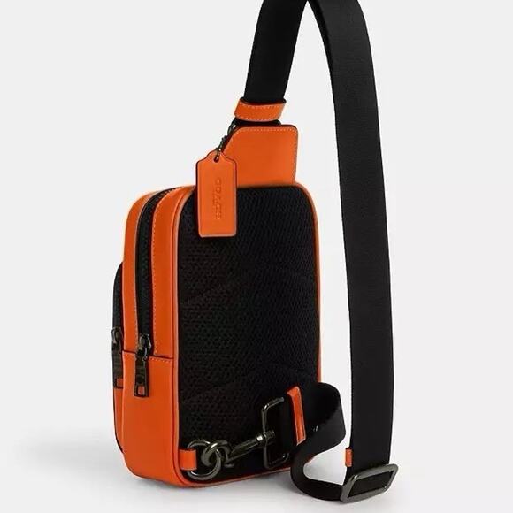 NWT Coach Racer Sling Pack In Colorblock Signature Canvas CAJ38 Spice Orange - Picture 7 of 9